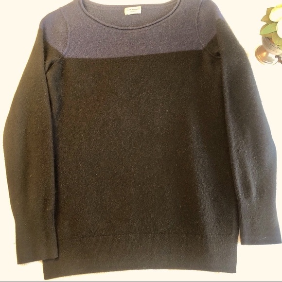 Club Monaco Sweater Cashmere Pullover Blue and Black Colorblock FLAWS size Small - Picture 10 of 16